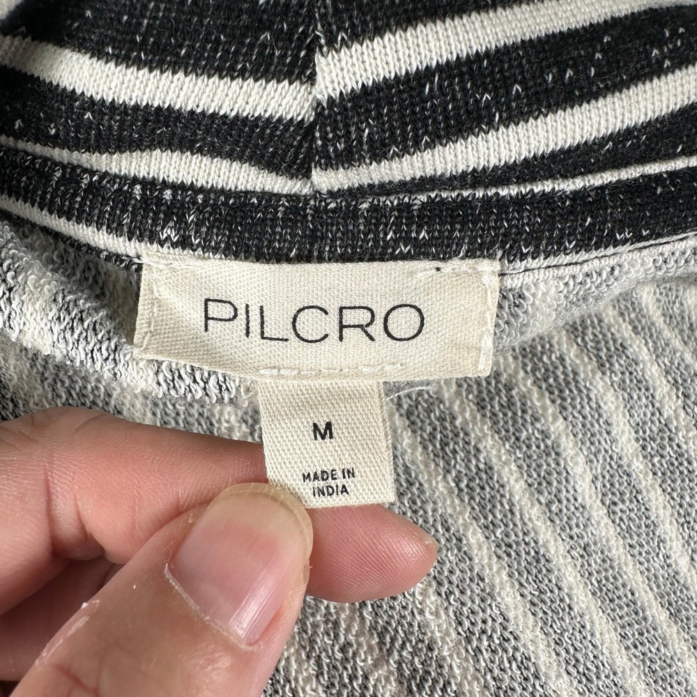 Pilcro Anthropologie Striped Hoodie Women M Black White AsymmetricalBoho Artsy - Picture 5 of 8